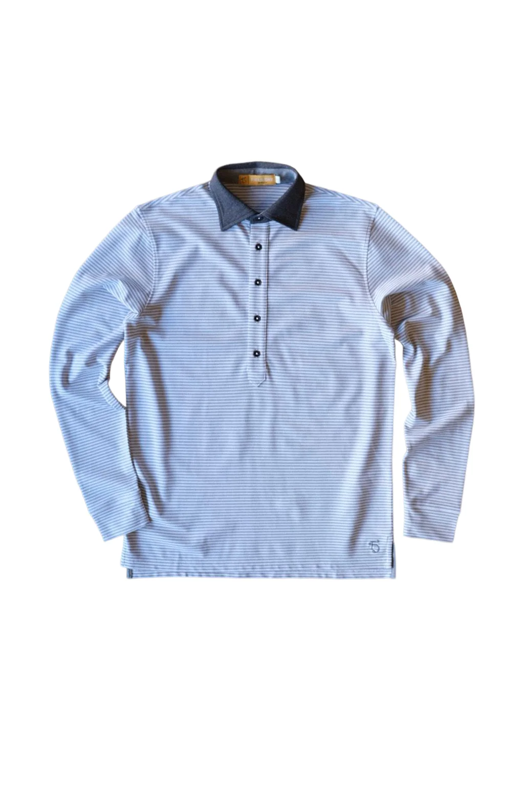 Ford 5 Button Long Sleeve Polo - Light Grey Heather/White