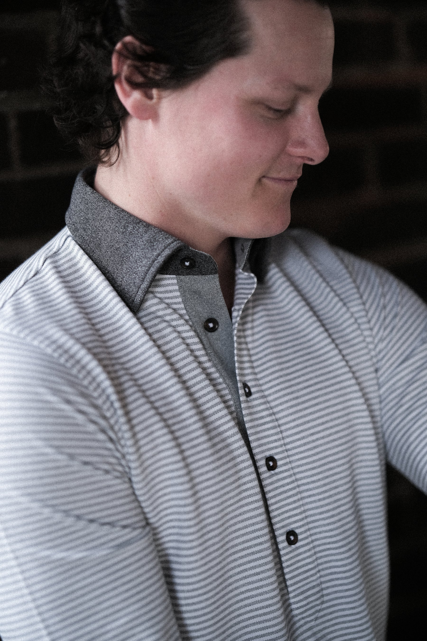 Ford 5 Button Long Sleeve Polo - Light Grey Heather/White - Image 3