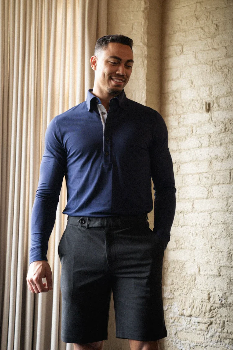 Ford 5 Button Long Sleeve Polo - Navy - Image 2