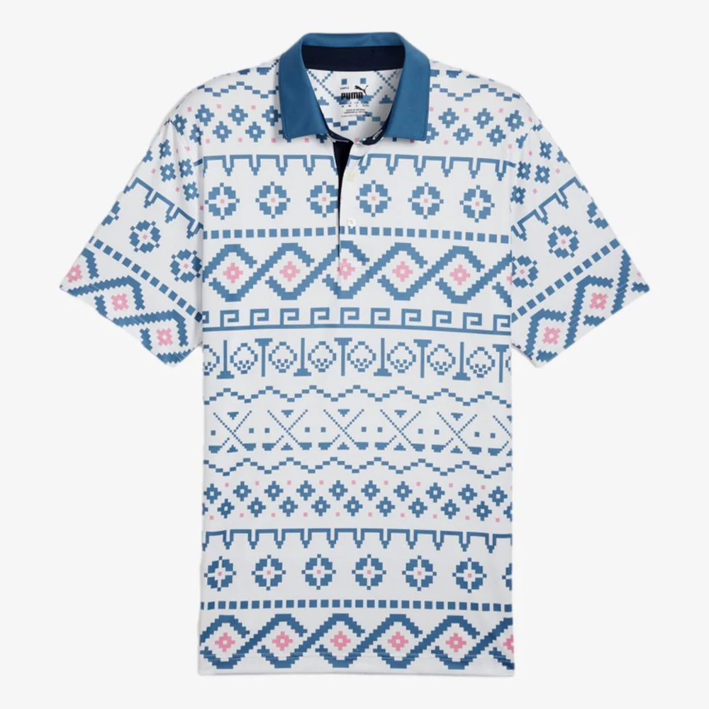 PUMA Fair Isle Print Short Sleeve Polo Shirt - Image 4